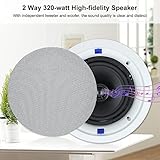 Herdio 6.5 Inch Bluetooth Ceiling Speakers 320W 2-Way Flush Mount in Wall Amplifier Receiver Suitable for Home Theater Bathroom Living Room Kitchen Office (White, Pair)