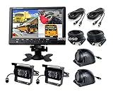 Vehicle Car Backup Cameras Monitor kit, 4X 4Pin IR Car Reversing Backup Parking Camera+ 9" LCD 1/2/3/4CH Split Monitor Car Rear View Kit for Bus Truck Motorhome Caravan Trailer Camper 12V-24V