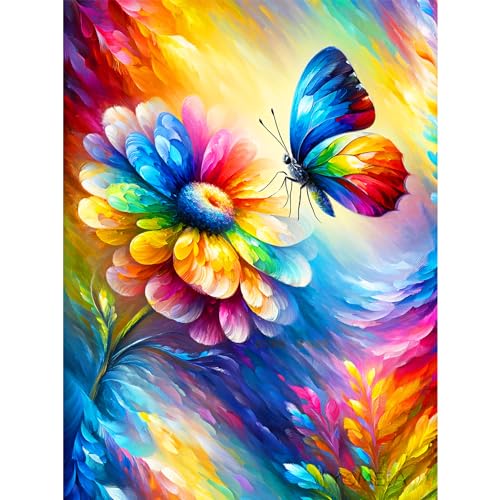 YOMEIA 5D Diamond Painting Kits for Adults Full Drill Butterflies and Flowers Diamond Art Paint with Round Diamonds DIY Gem Painting Kit for Home Wall Decor(11.8x15.7in)