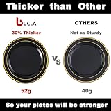 bUCLA 100 Pieces Black and Gold Plastic Dinner Plates - 10.25 inch Black Disposable Plates with Gold Rim - Disposable Dinner Plates - Ideal for Weddings,Parties,New Year