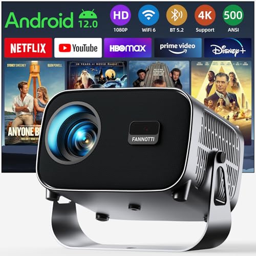 FANNOTTI Smart Projector with WIFI and Bluetooth, 800ANSI Native 1080P Portable Projector Built-in Apps, Auto Keystone & Electric Focus Movie Projector for Home Theater, Compatible with IOS/Android/HD