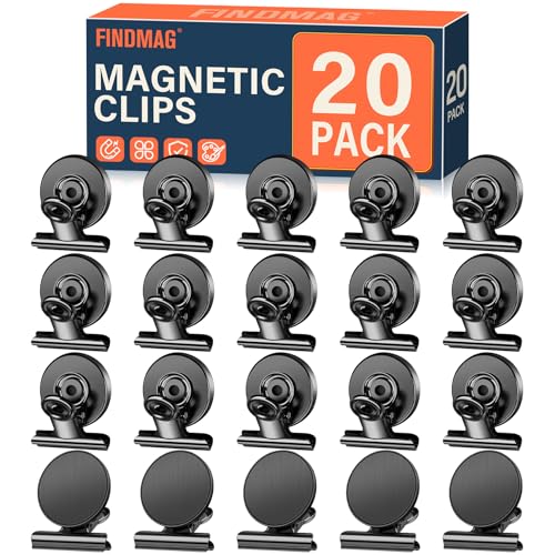 FINDMAG 20 Pack Magnetic Clips for Hanging Photos, Picture Display Boards and Daily Use, Heavy Duty Scratch-Free Fridge Magnets, Metal Clips for Whiteboard, Kitchen, Office, School, Party.