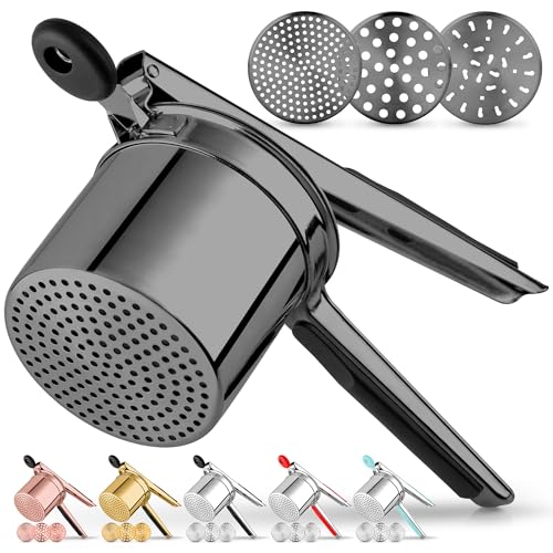 Zulay Kitchen Premium Large 15oz Potato Ricer, Heavy Duty Professional Stainless Steel Potato Masher and Ricer Kitchen Tool, Press and Mash Kitchen Gadget - Metallic Black