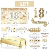 Trgowaul 18th Birthday Decorations Balloon Set Girls Arch, Gold 18th Birthday Banner and Party Tablecloth, Belt and Tiara, Gold 18th Balloon, 18 Years Old Birthday Cake Top, Latex Balloon * 60