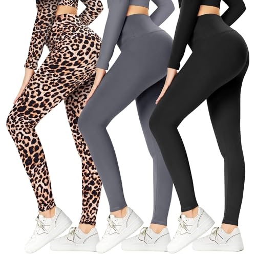 GAYHAY 3 Pack Leggings for Women - High Waisted Tummy Control Workout Yoga Pants Gym Running Activewear Compression Black Leggings