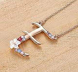 Flower Initial Letter Necklace, Pink Red Blue Simulated Pearl Pendant Name Jewelry Made with Austrian Crystals Rose Gold Plated Anniversary Birthday Gifts for Women,18"+2" (E)