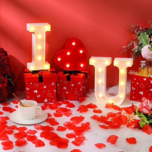 Riakrum Valentine Love Sign LED Alphabet I Love You Light with Heart Marquee and 500 Pieces Plastic Rose Petals Battery Operated Love Letters Sign Gift for Valentines Proposal Home Table Decor