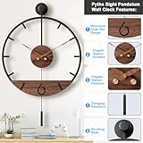 Pytha Sight 34.6×24 Inch Large Modern Decorative Pendulum Wall Clock,Big Metal Farmhouse Oversized Silent Wall Clocks Minimalist Elegant Walnut Dial Pointers for Living Room,Office,Dining Room Decor