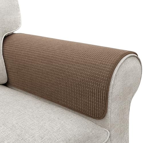 Couch Arm Covers, Waterproof Armrest Cover for Sofa, Armchair, Loveseat, Non-Slip Recliner Arm Covers, Sofa Headrest Covers, Arm Chair Covers Set of 2 (Chocolate, 24"×20")