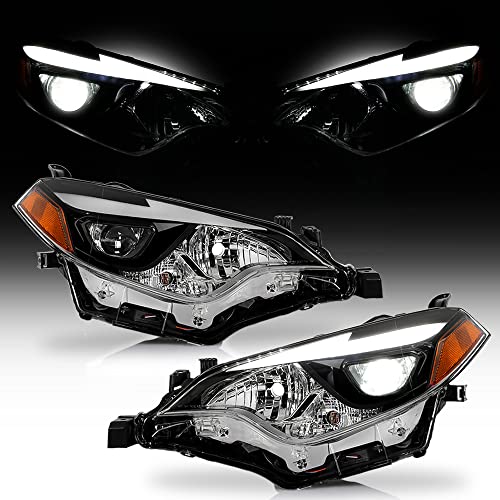 ACANII 2015 2016 Toyota Corolla LED DRL Tube w/LED Projector Headlights Headlamps Replacement Pair Left+Right