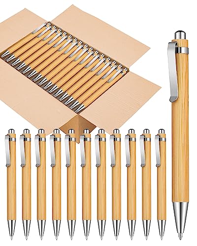 lyforx 200pcs Bamboo Pens Bulk Wooden Bamboo Pens Engraving Wooden Ballpoint Pen Customizable Gift Pen Bulk