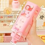 NEWSTYP Kawaii Bear Pastel Water Bottle With 3D Sticker 700ml Plastic Travel Tea Juice Milk Portable Cute Shaker Drink Bottle Gift (Pink)