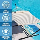 Lazy Daze Hammocks 12 FT Double Quilted Fabric Hammock with Spreader Bars and Detachable Pillow, 2 Person Hammock for Outdoor Patio Backyard Poolside, 450 LBS Weight Capacity, Natural