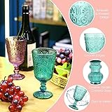 Wine Glasses Set of 12 Vintage Goblet 9 oz Vintage Colored Glass Goblet Beverage Stemmed Glass Cups Romantic Embossed Glassware for Wedding Party Holidays Anniversary (Multi Colors)