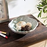 VOMANA Ceramic Decorative Dish, Irregular-edge Stoneware Centerpiece Dish for Coffee Garden Home Entryway Table, Key Bowl, Fruit Bowl, Handcrafted Gift Décor (10 inch White and Green)