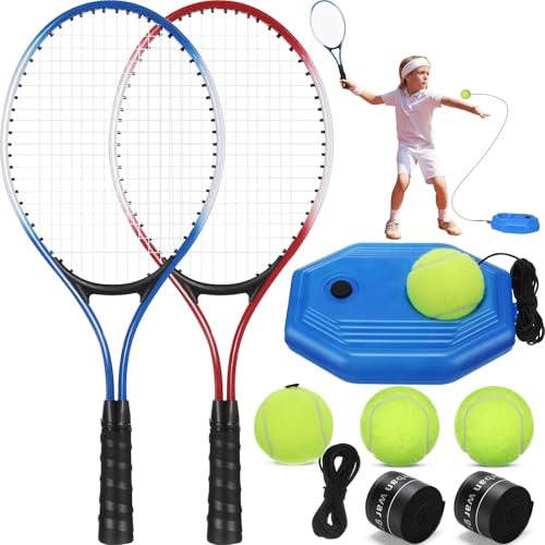 Motionchic 2 Pack Tennis Rackets for Kids 21" Tennis Racquet Set with Tennis Trainer Rebound Balls Tennis Training Equipment Recreational Tennis Racquet Set for Park Backyard Parent Child Activities