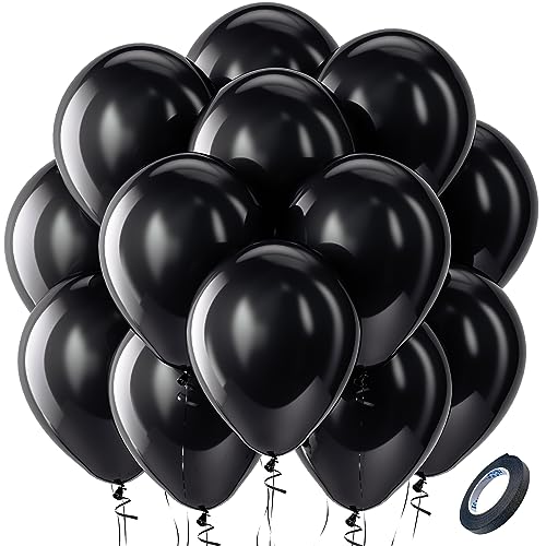 Bezente Black Balloons Latex Party Balloons - 100 Pack 12 inch Round Helium Balloons for Black Themed Wedding Graduation Anniversary Birthday Party Backdrop Prom Send off Decorations 2025
