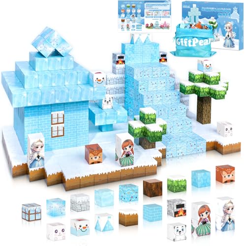 100PCS Magnetic Blocks-Frozen Snow Magnetic Blocks, Magnetic Blocks for Kids Ages 4-8,Magnetic Cubes for Boys & Girls, Princess Castle STEM Sensory Kids Games Toys for Toddler Gifts for 3+