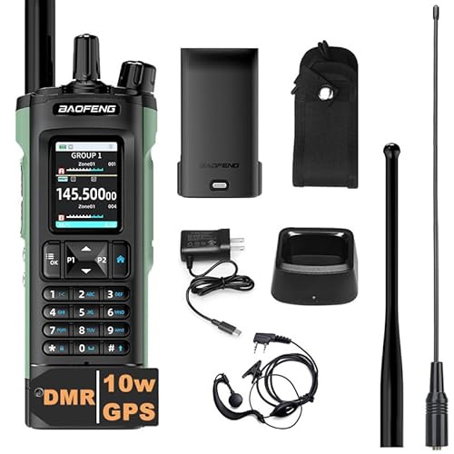 BAOFENG DM32 10W Digital Mobile Radio DM-32UV Long Range Dual Mode U/V Dual Band AM FM Dual Time Tri-Power Slot GPS APRS Two Way Radio with 771 Antenna for Outdoor Hiking Hunting Survival Gear DM-32