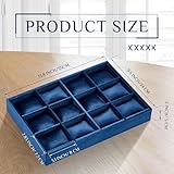 Henoyso 2 Pieces Blue Velvet Watch Tray Jewelry Organizer 12 Grid Stackable Watch Bracelet Bangle Display Holder Adjustable Pillow