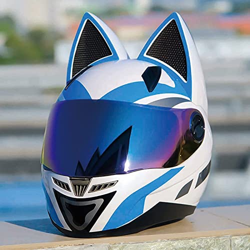 Integrated Flip Up Helmet Cat Ears Motorcycle Street Helmets Personality Cat Ear Motorcycle Street Helmets Modular Flip Up Front Helmet Breathable Cool Girl Men Women Couple Helmet DOT Approved