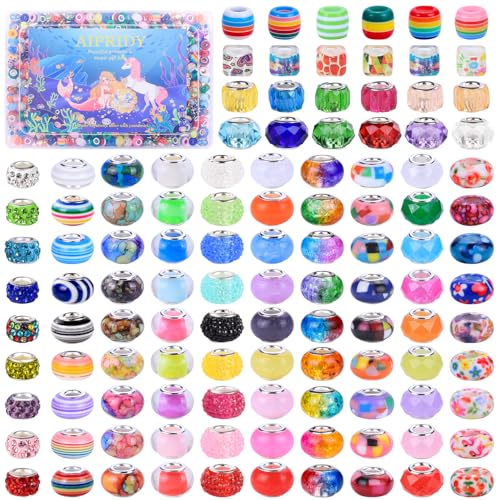 650 Pieces Assorted European Craft Beads Large Hole Lampwork Spacer Beads Colorful European Beads for DIY Necklace Bracelet Jewelry Making (Mixed Style 650 Pieces)