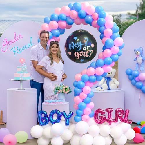 AerWo Upgraded 6FT Gender Reveal Balloon Arch Stand, DIY Question Mark Balloon Stand with Base, Adjustable Circle Heart Half-Arch Shape for Baby Shower Valentines Birthday Wedding Backdrop Decorations