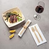 Restaurantware 6.75 Inch Disposable Flatware 100 Eco-Friendly Wooden Cutlery Sets - Cutlery Kits Include Forks/Knives/Napkins Premium Bamboo Cutlery Sets For Parties Picnics or Weddings