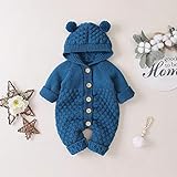 OBEEII Infant Baby Boy Girl Knitted Hoodie Bear Ear Hooded Jumpsuit Sweater Overalls Bodysuit Deep Blue 0-6 Months