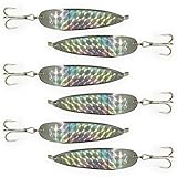 Premium Silver Crocodile Spoon Fishing Lures - 2oz (6-Pack) with 3X Strong Mustad Treble Hooks, Perfect for Saltwater & Freshwater Species - Trout, Tuna, Bass, Barracuda & More