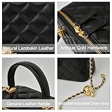 DORIS&JACKY Small Quilted Square Box Crossbody Purse For Women Designer Mini Top Handle Pouch Purse With Metal Chain Strap (1-Black)