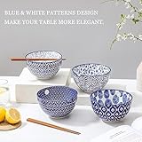 Selamica Ceramic Ramen Bowls Set, 15 OZ Noodle Bowls for Kitchen with Chopsticks, Deep Soup Bowls for Japanese Ramen Udon Soba, Microwave Dishwasher Safe, Set of 4, Vintage Blue