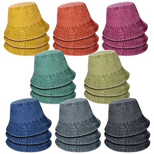 Sureio 24 Pcs Bucket Hat Bulk for Women Men Cotton Summer Sun Hat Unisex Denim Travel Beach Fishing Outdoor Summer Hats Multicolor Bucket Cap for Adult