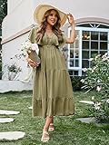 Amegoya Women's Summer Floral Print Maxi Dress Women Chiffon Long Flowy Bohemian Beach Party Dresses（XL Olive Green）