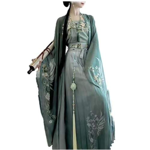 Hanfu Dress Women Chinese Traditional Vintage Hanfu Carnival Halloween Cosplay Costume Green Print Hanfu Plus Size (S)