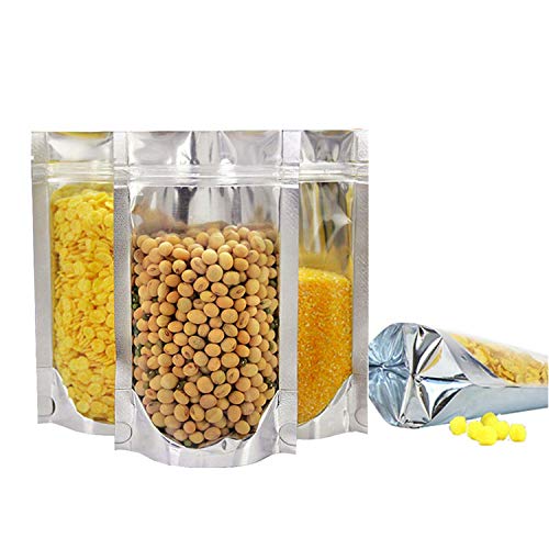 100PCS Resealable Smell Proof Bags with Clear Front Window, Zip Lock Stand Up Aluminum Foil Bags Mylar Food Storage Bags Pouch for Dry Food, Snack, Jewelry, Electronics(4.8x8+3.2 inch)