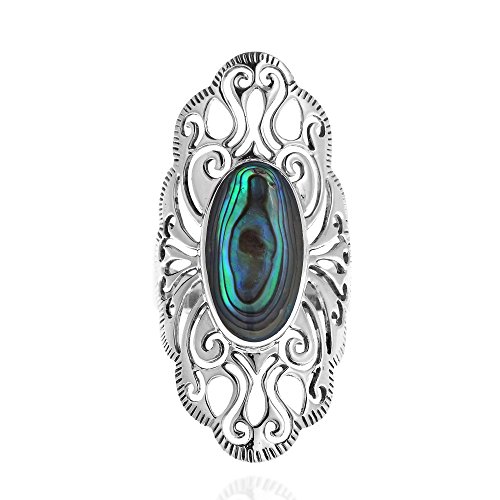 AeraVida Vintage Filigree Swirl Beauty Oval Abalone Shell .925 Sterling Silver Ring | Vintage Delicate Wedding Rings For Women (9)