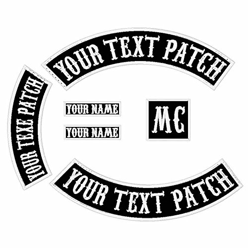 6 Pack Custom Embroidered MC Biker Patches, Personalized Embroidery Rocker Patch Rider Motorcycle Patches Back Name Patch Appliqued/Iron-on/Sew-on Veterans Jacket(Black Fabric+White Text+White Border)