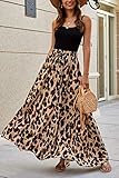 Bluetime Women Casual Leopard Print Boho Long Skirts Pleated High Waisted Lightweight Maxi Summer Skirts (M, Floral3)