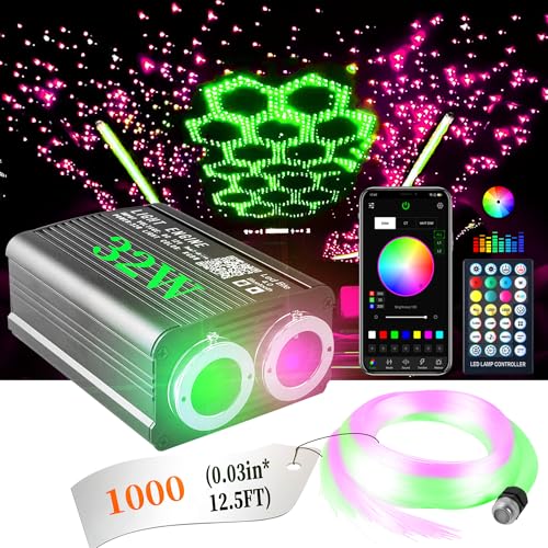 VASTFIRE Dual-Color Starlight Headliner Kit - 1000 Fibers Music Sync 32W RGBW Fiber Optic Car Ceiling Lights for Trucks, SUVs, Jeep Wrangler (2018-2024) | Twinkle Effects | Bluetooth App Control