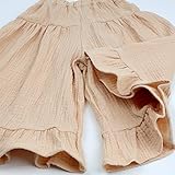 HOOLCHEAN Baby and Little Girls Soft Cotton Gauze Wide Leg Ruffled Pants (Khaki, 73: 6-12 Months)