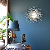 ardeola - Silver - 16 Inch Large Sunburst Wall Clock, Starburst Design - Modern Wall Decor, Contemporary Handmade Silver Clock, Large Decorative Clock