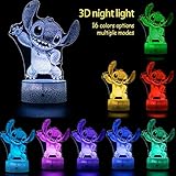 AmazerGift Stitch Gifts,Stitch Night Light for Kids, Christmas and Birthday Party Supplies for Boys/Girls, Decoration 3D Night Light, 16 Colors Change with Remote