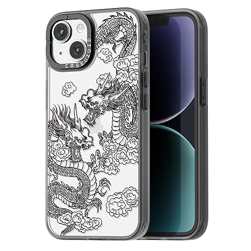 casevivid Compatible for iPhone 15 Case Cute Aesthetic - Durable Fashion Funny Phone Case - Girly Dragon Pattern Print Cover Design for Woman Girl 6.1 inches Black