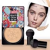 2PCS Mushroom Head Air Cushion CC Cream Foundation, Beauty Cream EXO TOO BB Cream, Moisturizing, Long Lasting, Matte, Light Weight, Waterproof Liquid Foundation with 2PCS Mushroom Head Sponges