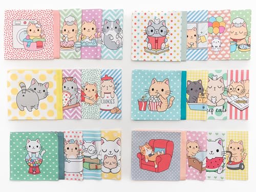 Lalikul Fabrics Cats. Cotton Charm Packs, Fat Quarters Bundles, 42 Different Motifs. Ideal for Quilts, Sewing, Blankets, and I Spy Games for Kids, 5" x 5" Squares.