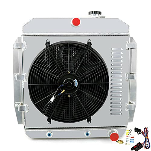 ECMRAD 3 Row Aluminum Radiator for 55-59 Chevy Truck Pickup Suburban Apache GMC 100/150 Truck 1956 1957 1958 +Shroud+Fan+Thermostat Relay kit