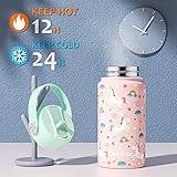 Fimibuke Kids Insulated Water Bottle, 14oz BPA FREE 18/8 Stainless Steel Travel Tumbler Double Wall Vacuum Leak Proof Kids Cup with Straw Metal Water Bottle for School Boys Girls(1 Pack, UNICORN)