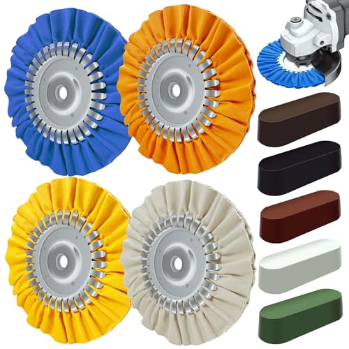 Konvixon 8" Airway Buffing Wheel, 9Pcs Aluminum Wheel Polishing Kit in Diameter 5/8 inch Arbor Hole, Polishing Compound and Aluminum Metal Polishing Wheel Kit for Angle Grinder Mirror Finish