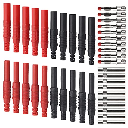 WMYCONGCONG Black/Red 10Pcs Insulated Safety Shrouded 4mm Banana Female Jack Connector + 10Pcs 4mm Banana Plug Connectors Wire Solder DIY Multimeter Test Leads Banana Plug